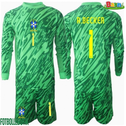 Brasilien Alisson Becker #1 Målvakt Hemmaställ Barn Copa America 2024 Långärmad (+ Korta byxor)
